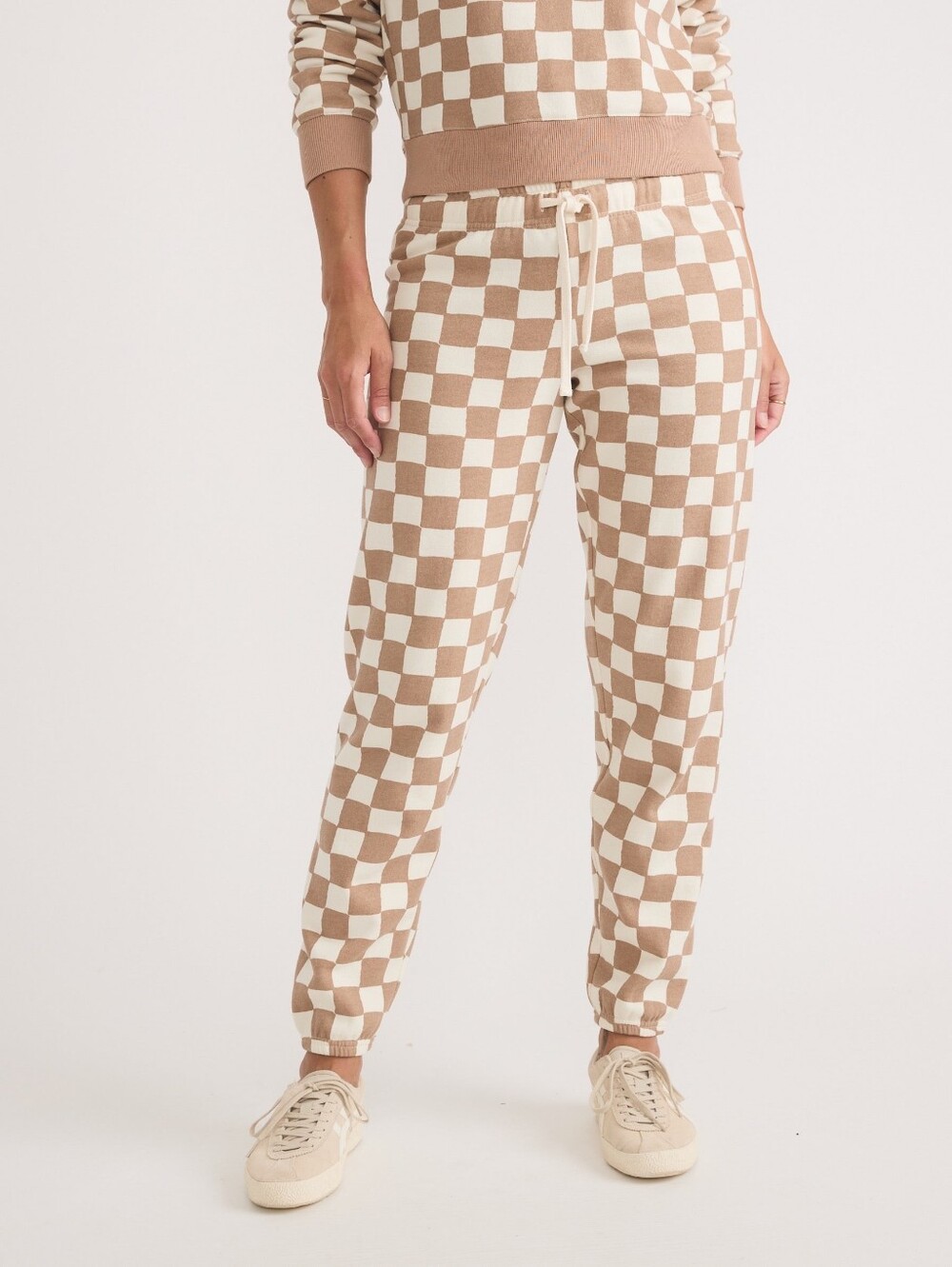 Marine Layer Anytime Sweatpants Pant Checkered Beige Tan Khaki Brown Size Large